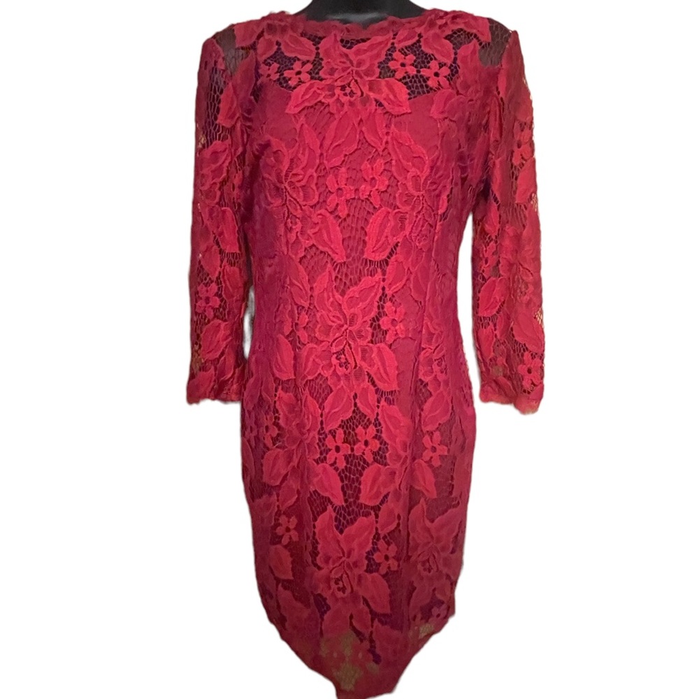 Adrianna Papell red lace dress